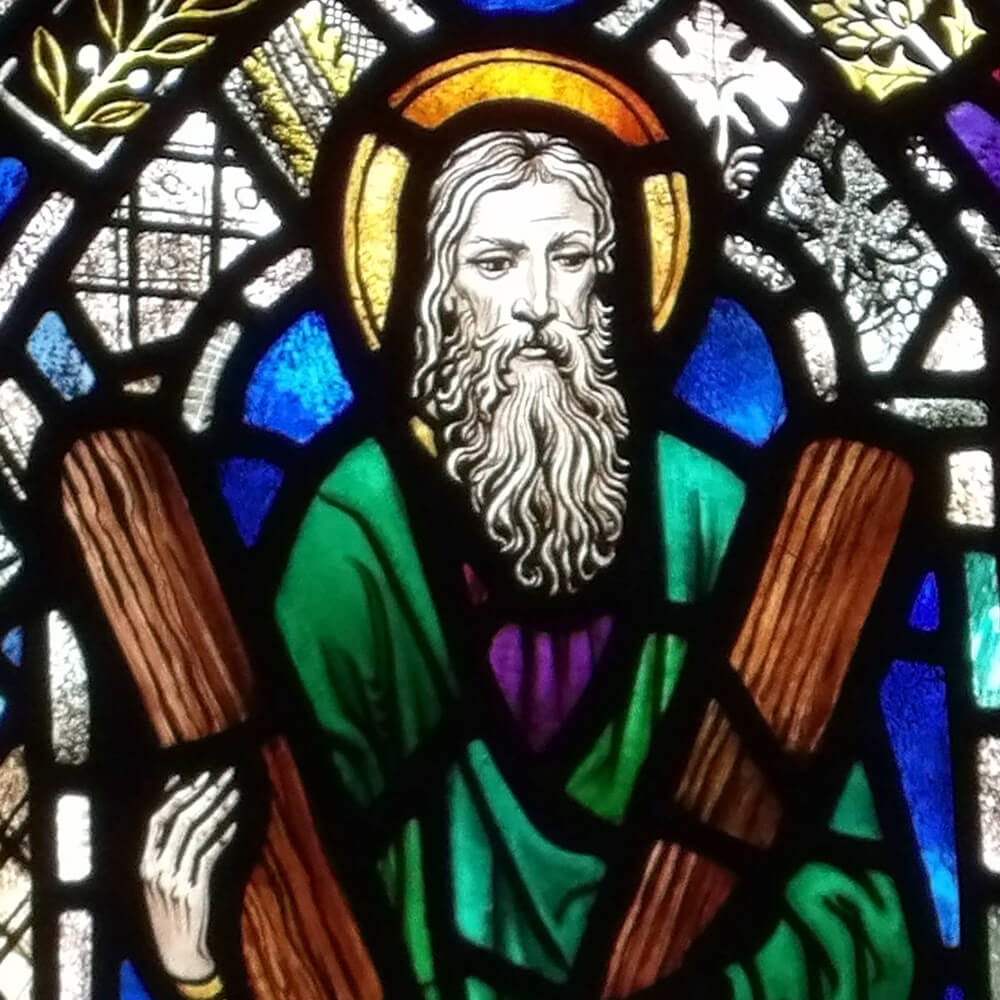 Stained Glass rendering of Saint Andrew